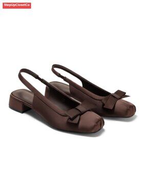 Ballet Slingback Heels Closed Toe Chunky Low Heel Bow Dress Shoes for Women